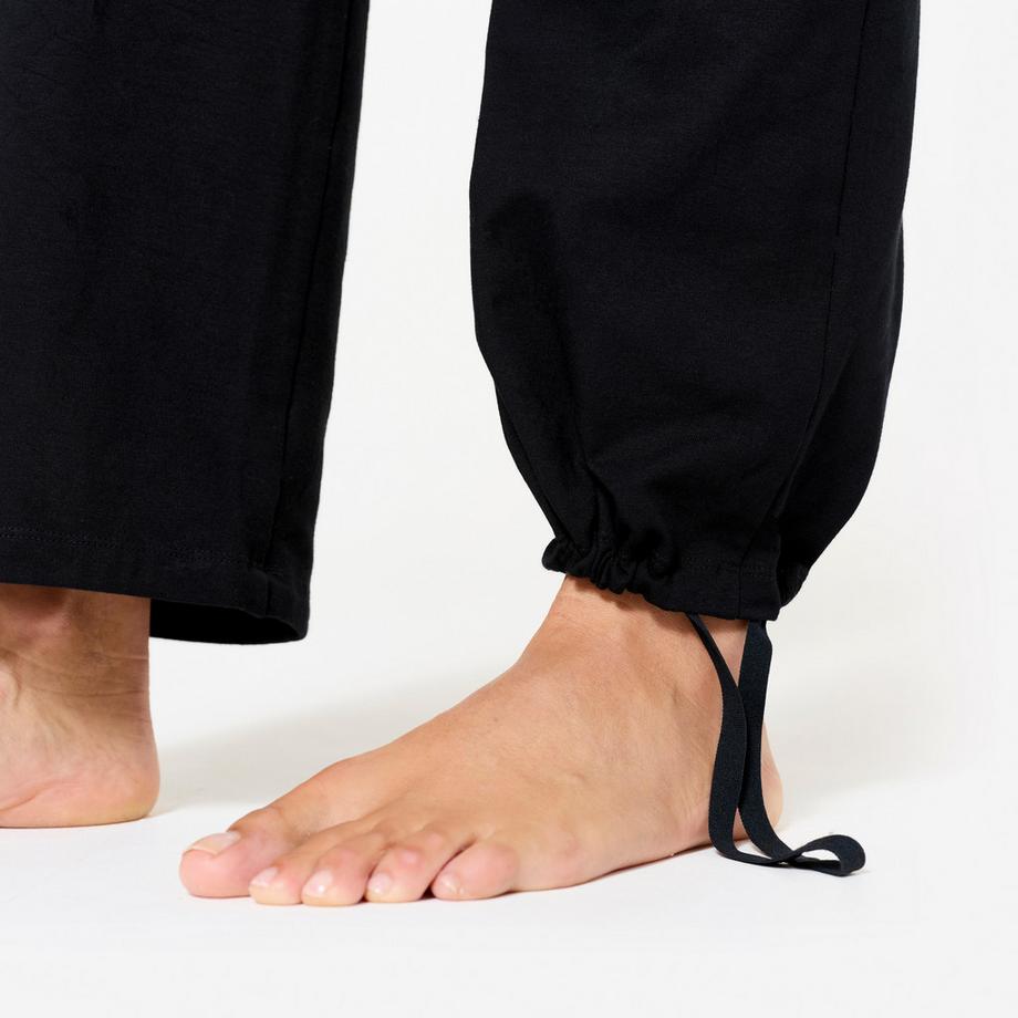 KIMJALY  Pantalon de yoga coton  doux taille haute femme, noir ultra 