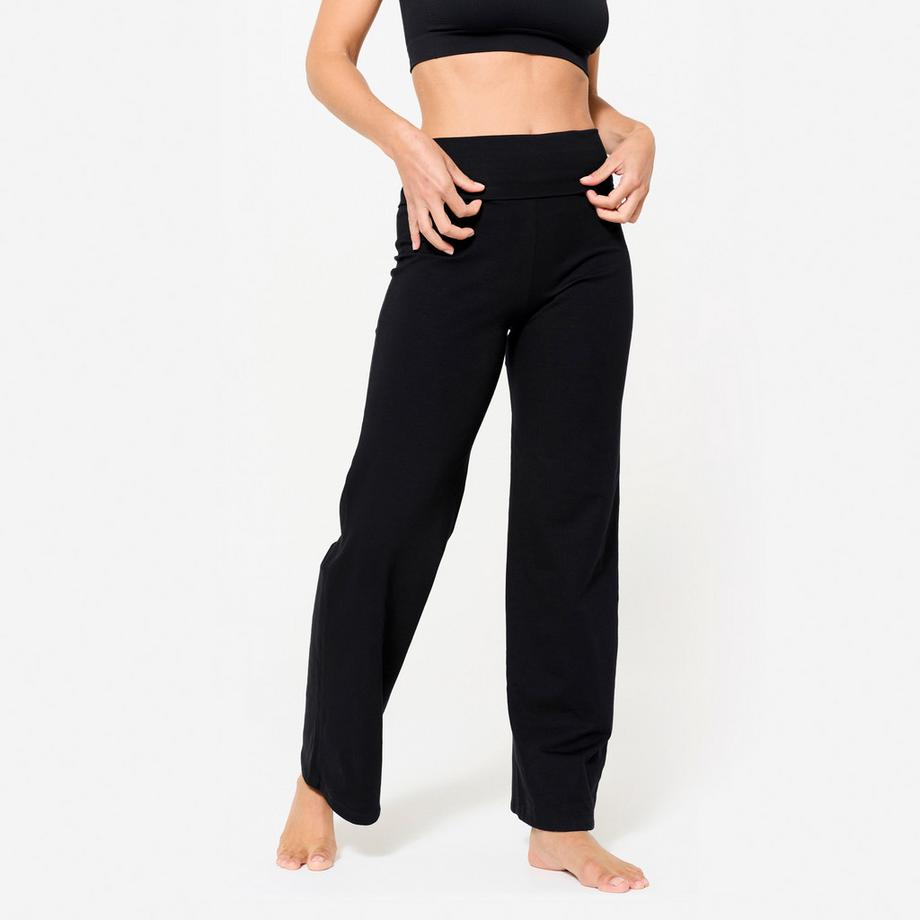 KIMJALY  Pantalon de yoga coton  doux taille haute femme, noir ultra 