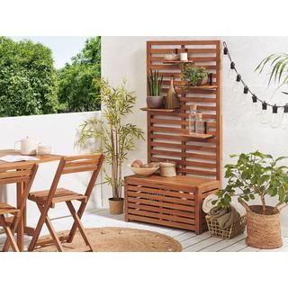 Beliani Gartenbank mit Wandpaneel aus Akazienholz Boho MATINO  