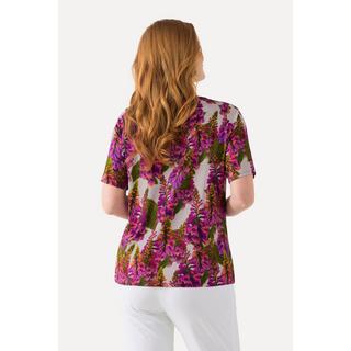 Ulla Popken T-shirt Slinky Imprimé Lupins Coupe Évasée Décolleté Cœur Manches Courtes  