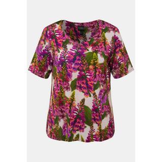 Ulla Popken T-shirt Slinky Imprimé Lupins Coupe Évasée Décolleté Cœur Manches Courtes  