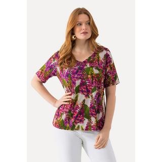 Ulla Popken T-shirt Slinky Imprimé Lupins Coupe Évasée Décolleté Cœur Manches Courtes  