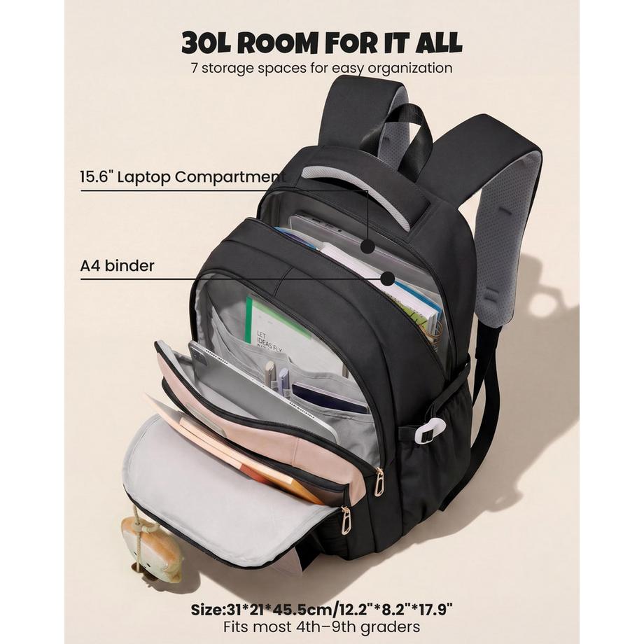 Only-bags.store Zaino scolastico con scomparto per laptop e ciondolo  