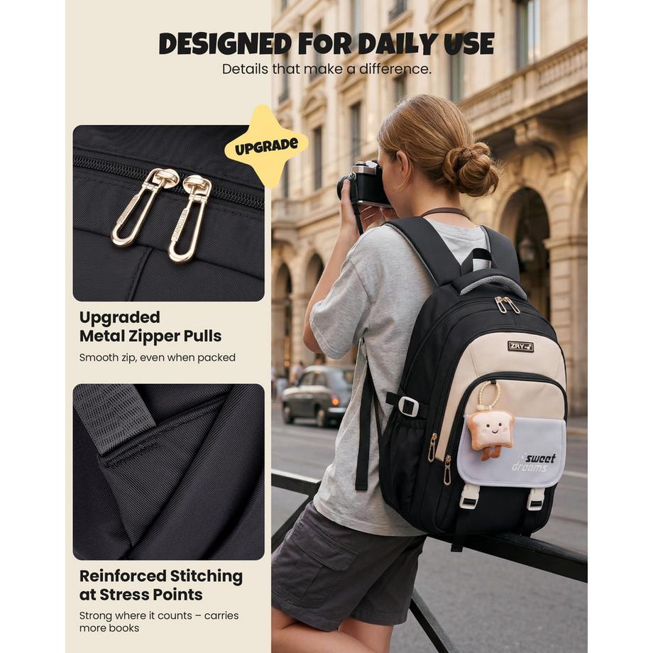 Only-bags.store Zaino scolastico con scomparto per laptop e ciondolo  