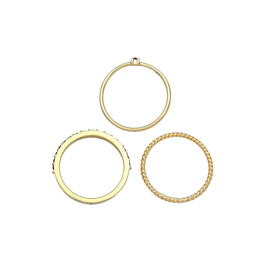 Elli  Bague Femmes Pile Set Élégante Solitaire Torsadé Tendance Avec Cristaux Noir 