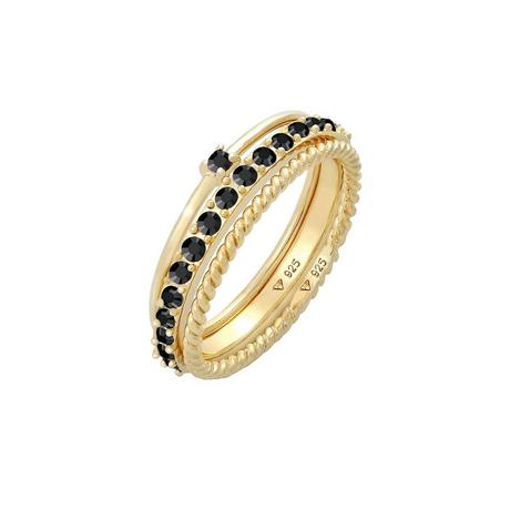 Elli  Bague Femmes Pile Set Élégante Solitaire Torsadé Tendance Avec Cristaux Noir 