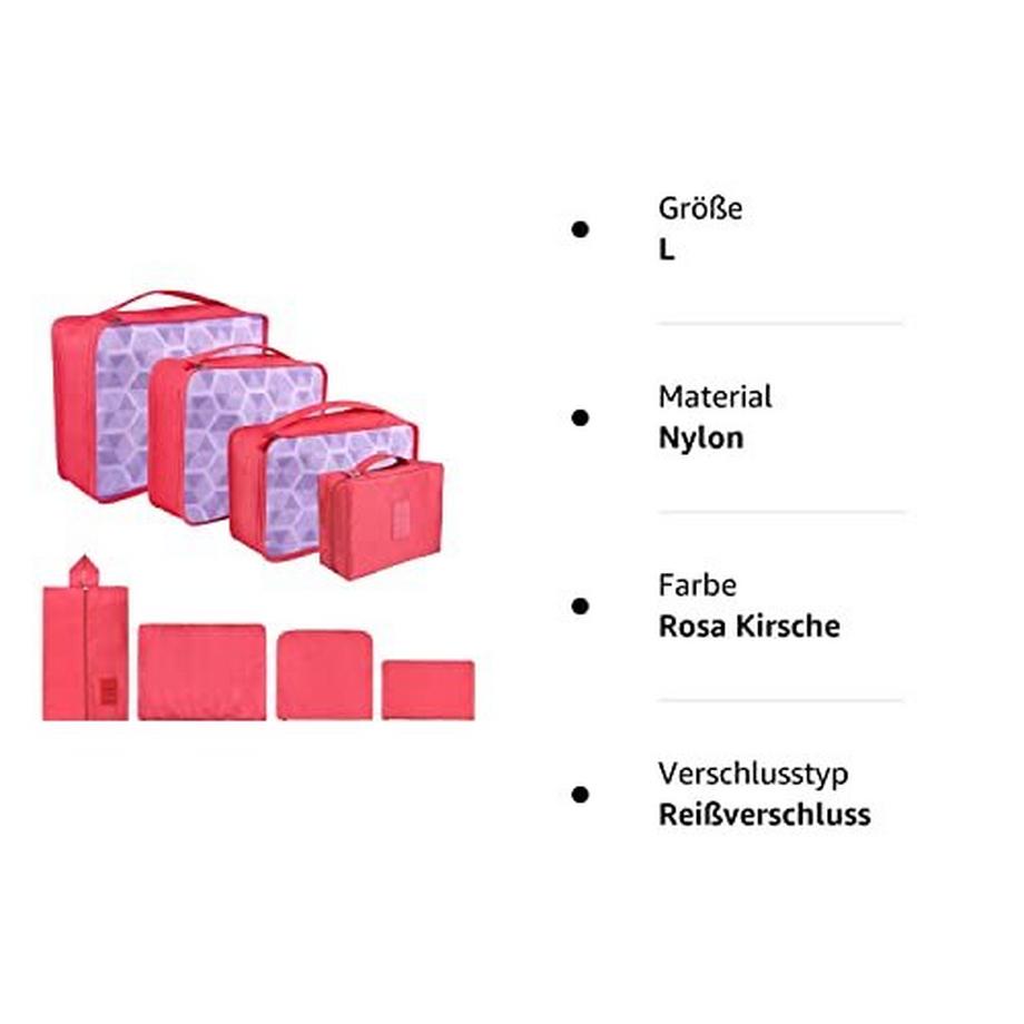 Only-bags.store 8-teiliges Packwürfel Set mit Schuhbeutel und Wäschesäcken Pink Cherry  