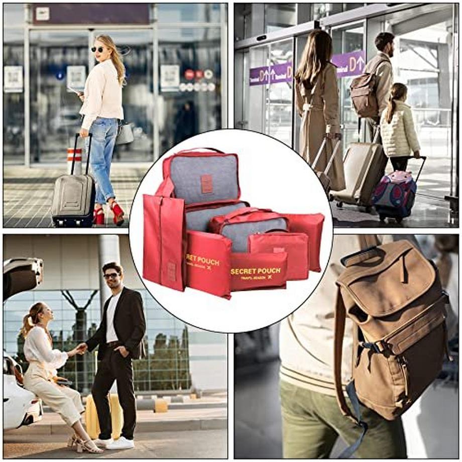 Only-bags.store 8-teiliges Packwürfel Set mit Schuhbeutel und Wäschesäcken Pink Cherry  