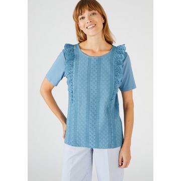 Tee-shirt bi-matière broderie anglaise.