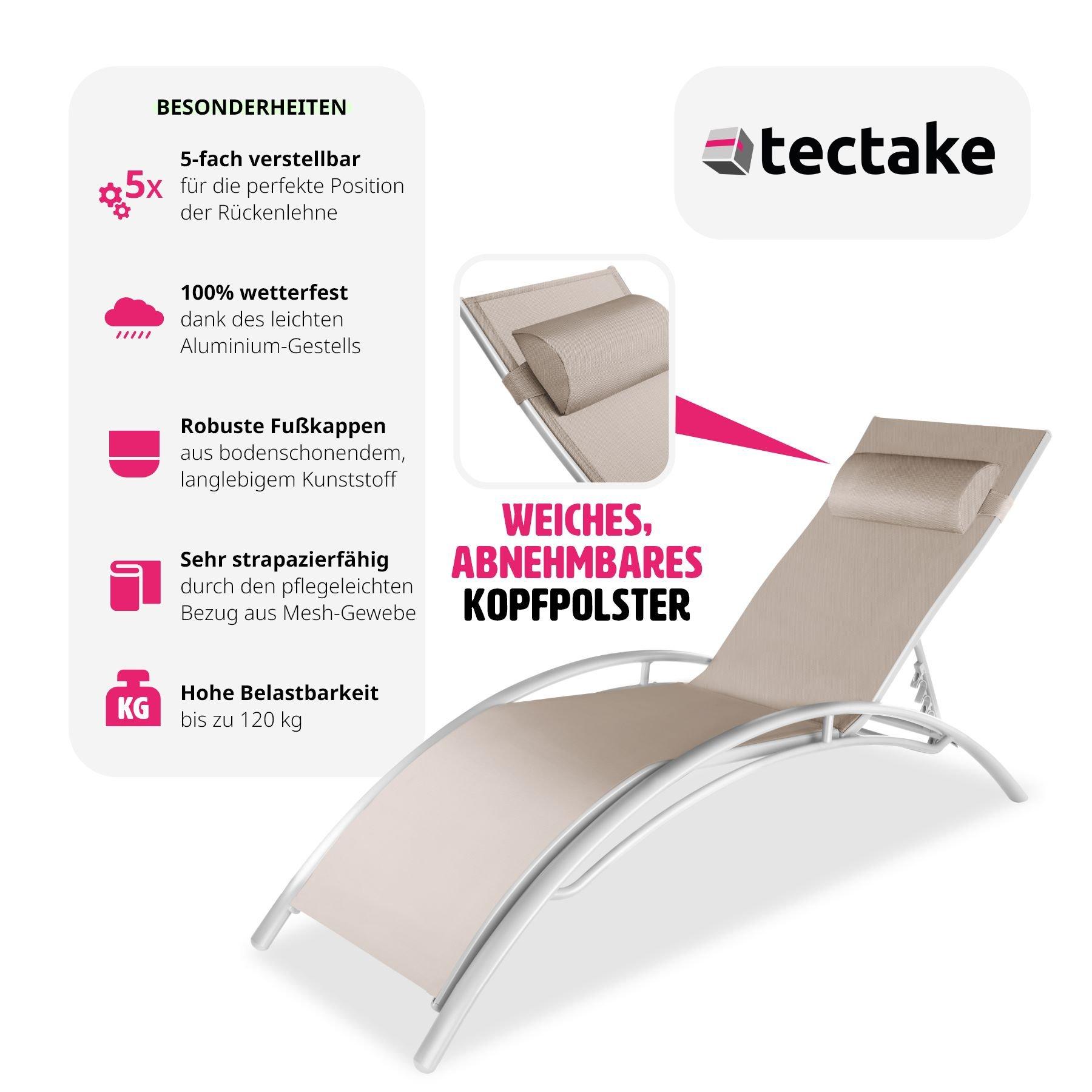Tectake Lot de 2 transats avec coussin de tête  