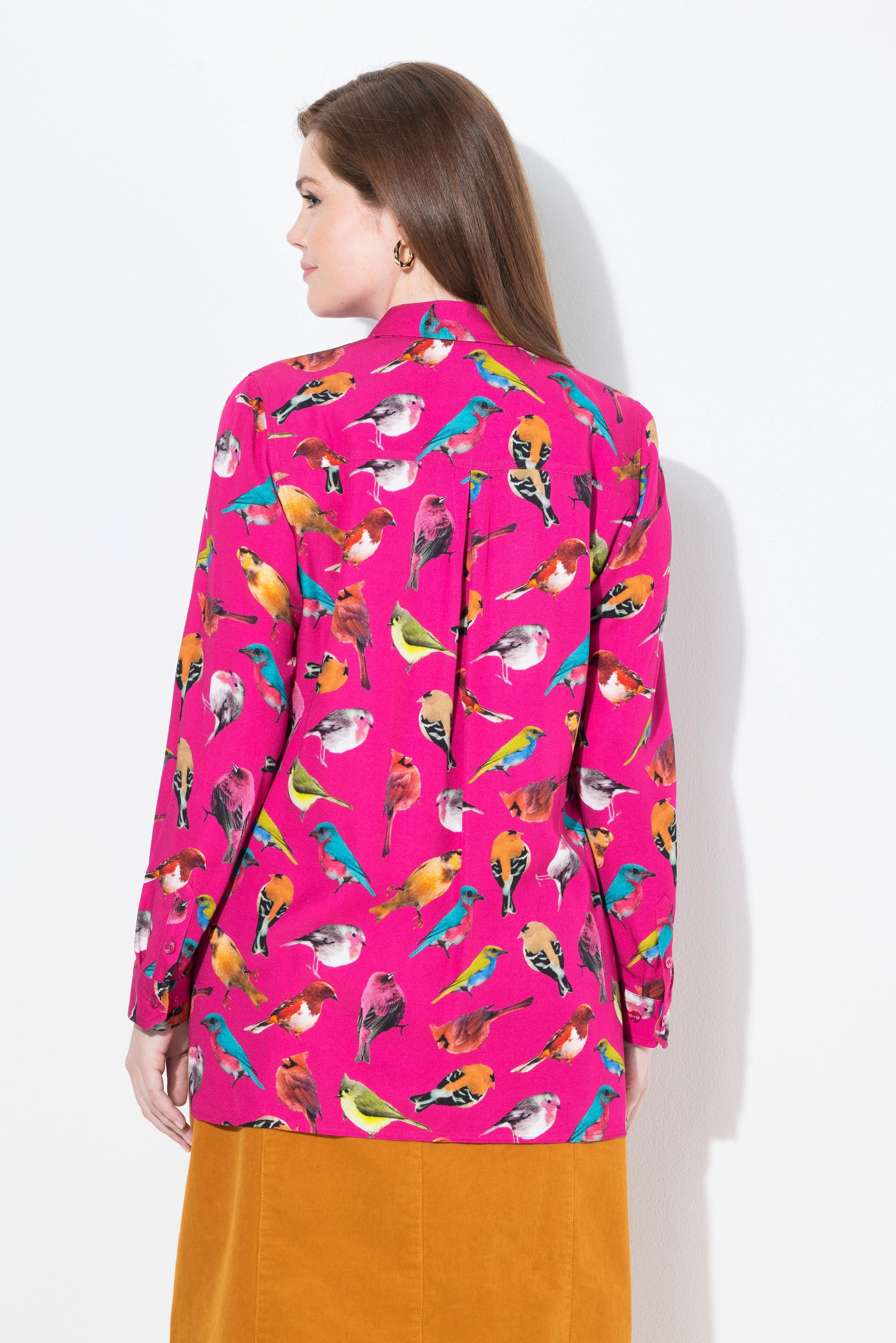 Ulla Popken Camicia Stampa Uccelli Maniche Lunghe  