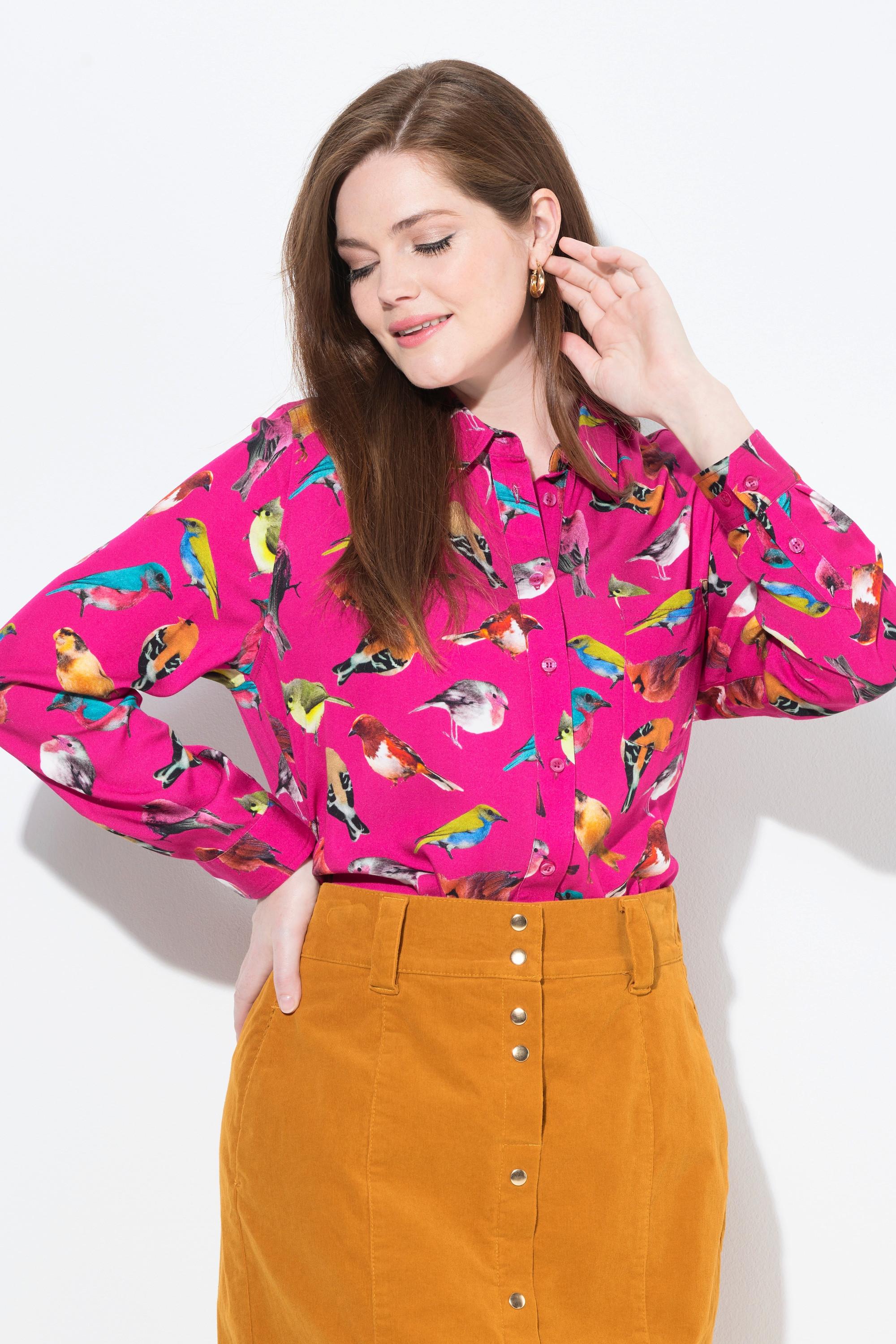 Ulla Popken Camicia Stampa Uccelli Maniche Lunghe  