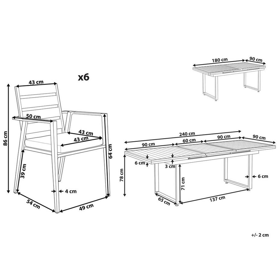 Beliani Garten-Essgruppe für 6 Personen aus Aluminium Modern VALCANETTO/TAVIANO  