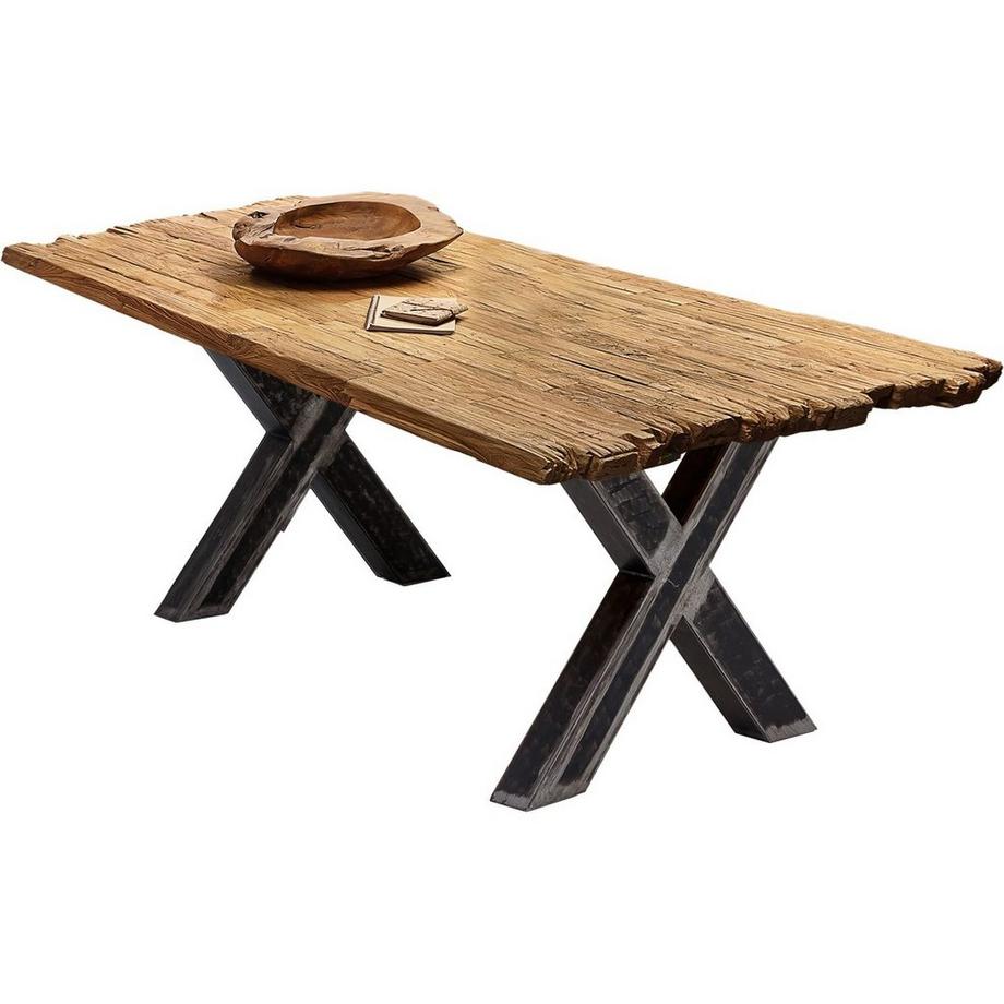 mutoni Massivholztisch 200x100 - recyceltes Teak natur - Metall usedlook  