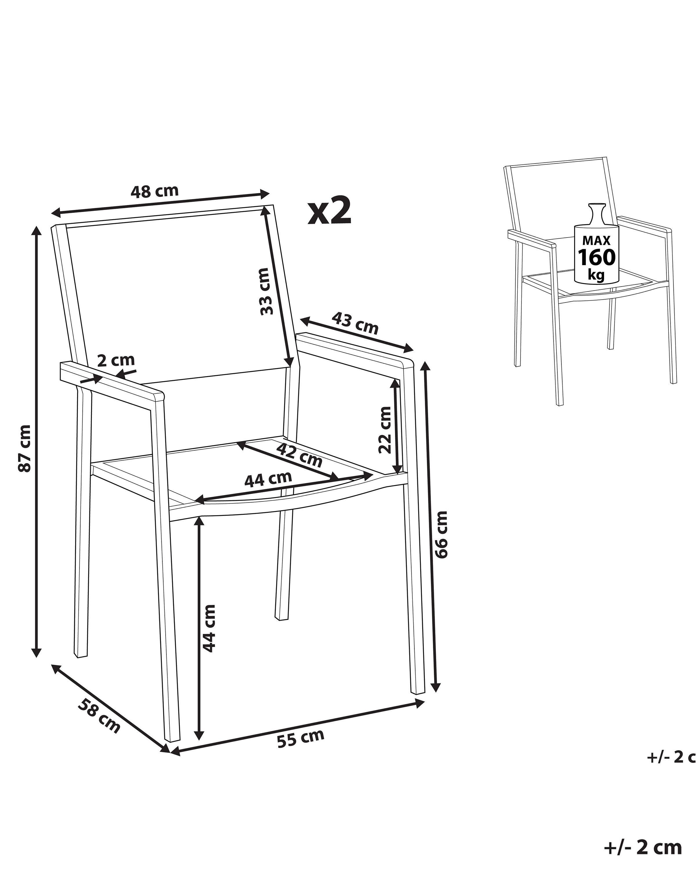 Beliani Lot de 2 chaises de jardin en Acier inox Industriel GROSSETO  