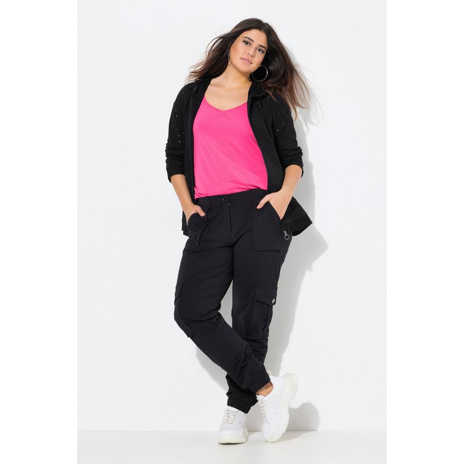 Ulla Popken Pantalon Jersey Bas de Jambe Élastique Taille Confortable  