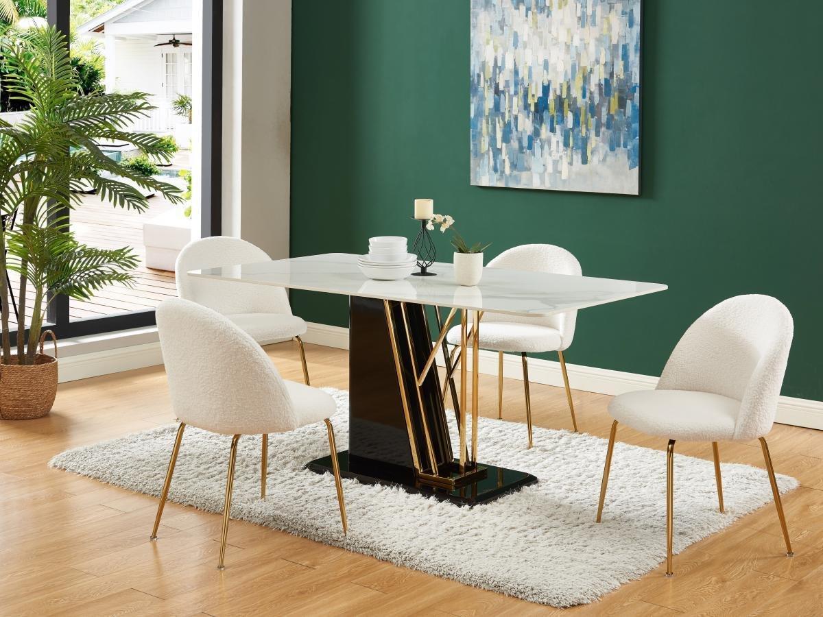 Vente-unique Lotto di 6 sedie Tessuto bouclette e Metallo dorato Bianco - MELBOURNE  