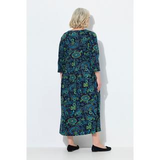 Ulla Popken Robe en jersey Paisley Coupe A V-Col Manches 3/4  