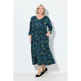 Ulla Popken Robe en jersey Paisley Coupe A V-Col Manches 3/4  