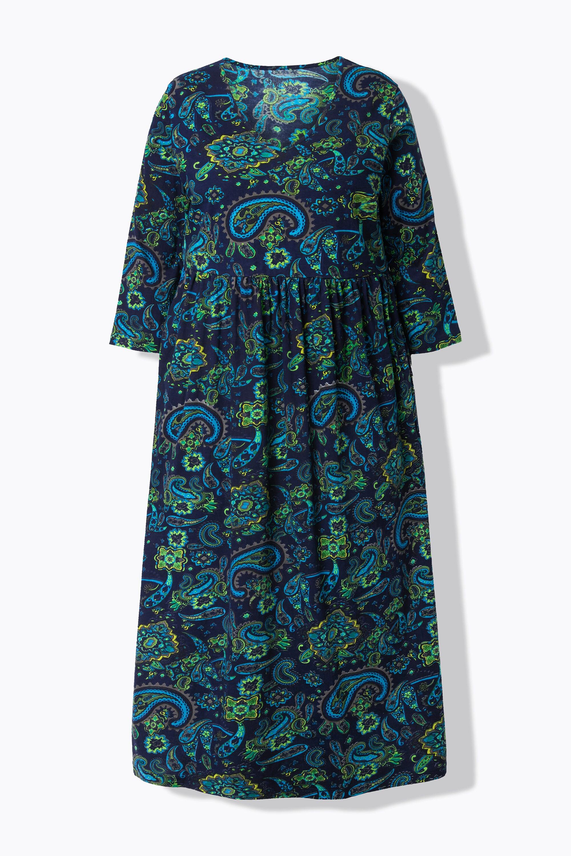 Ulla Popken Robe en jersey Paisley Coupe A V-Col Manches 3/4  
