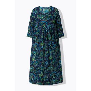 Ulla Popken Robe en jersey Paisley Coupe A V-Col Manches 3/4  