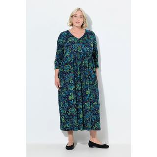 Ulla Popken Robe en jersey Paisley Coupe A V-Col Manches 3/4  