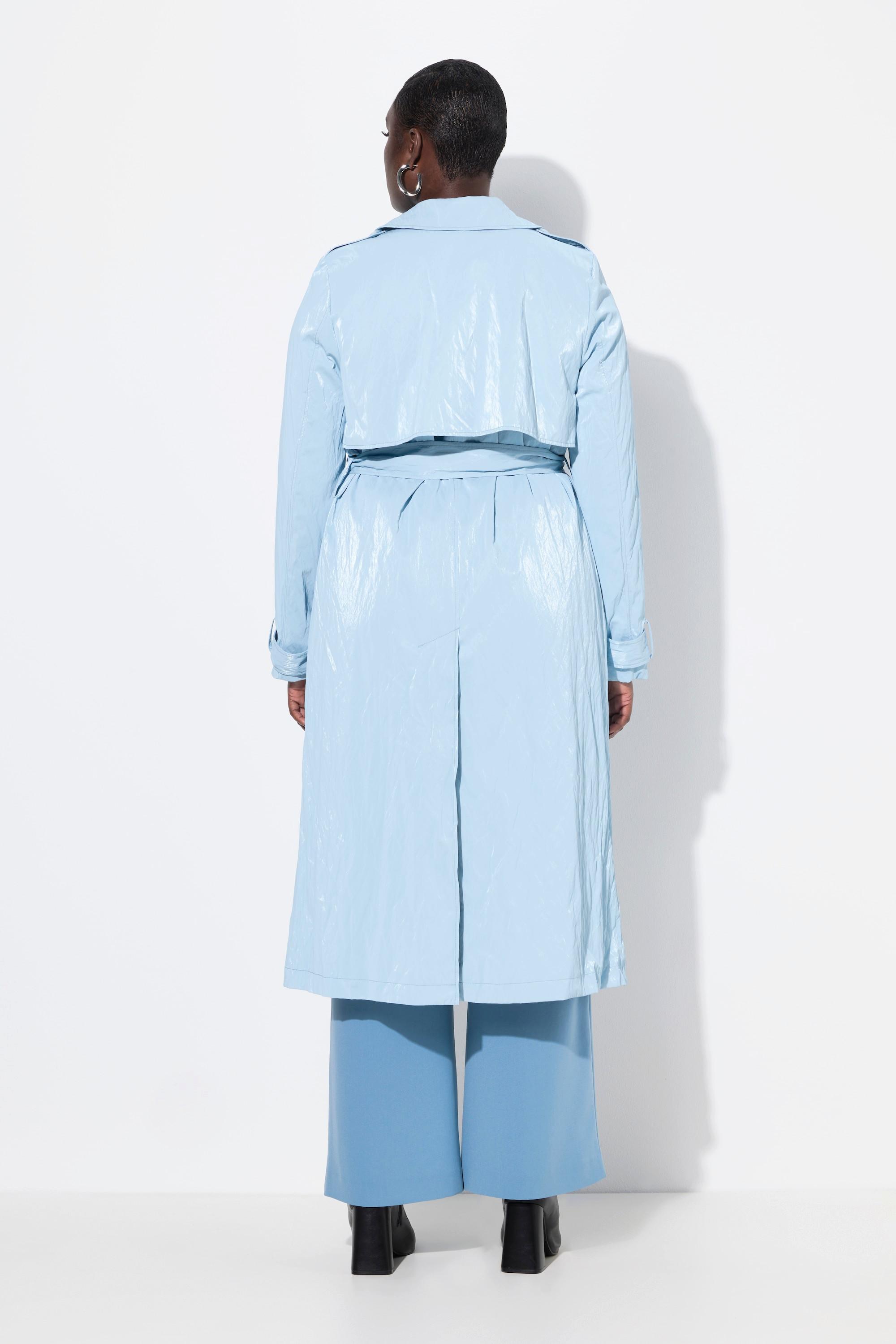 Ulla Popken Trenchcoat Metallic-Effekt A-Linie Hemdkragen Gürtel  