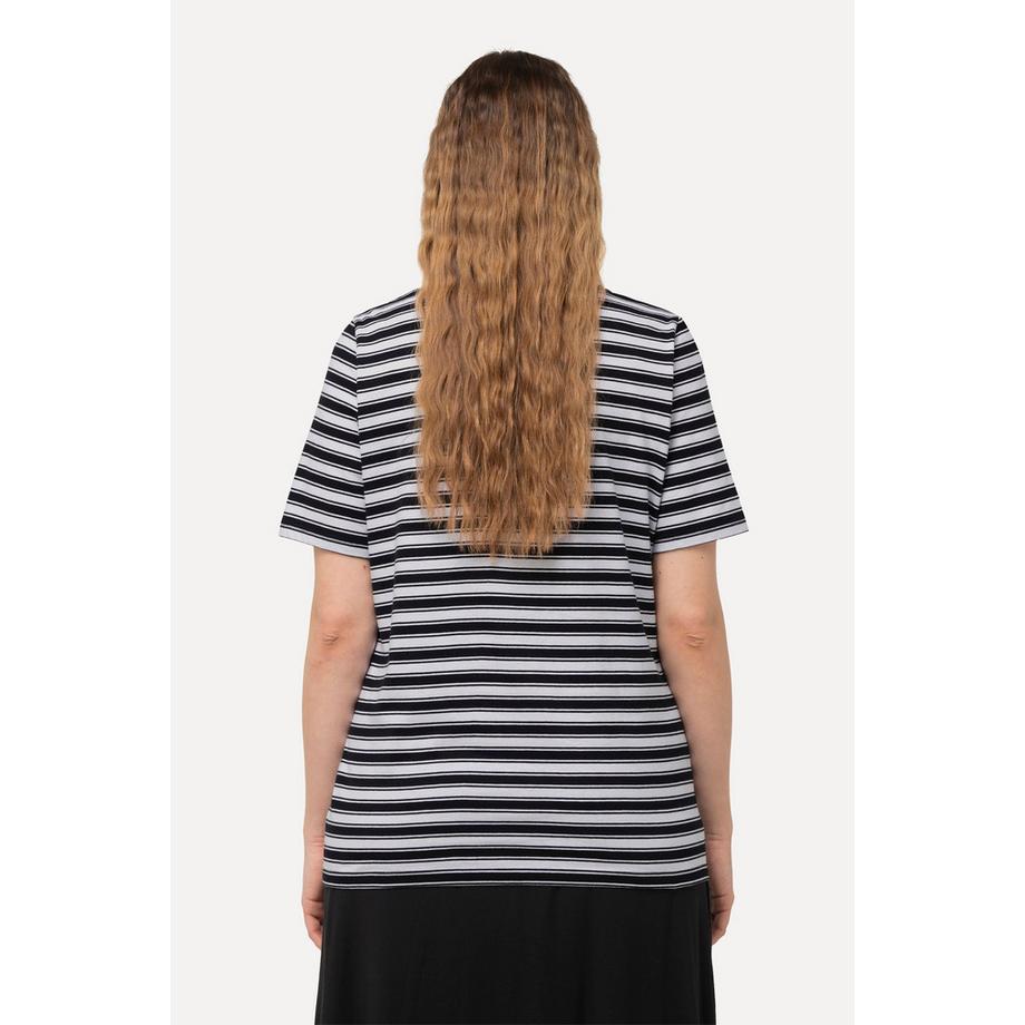 Ulla Popken Rayures Motif Animal Métallisé Col V Manches Courtes T-Shirt  