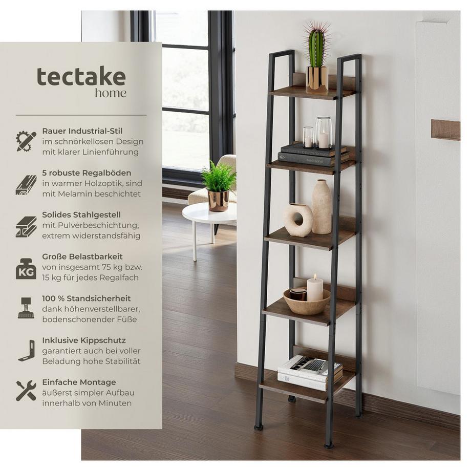 Tectake Leiterregal Folkestone Industrial Style Holz und Stahl  