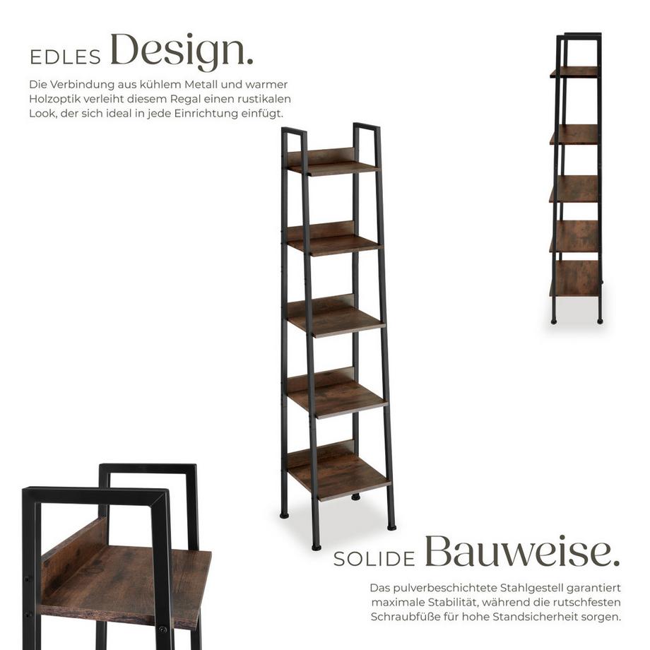 Tectake Leiterregal Folkestone Industrial Style Holz und Stahl  