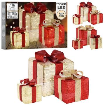 Set mit drei silbernen LED-Lichterpaketen zur Weihnachtsdekoration