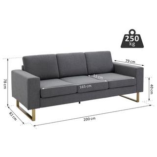 Northio Polstersofa 3-Sitzer Sofa Stoffsofa Sitzmöbel Fernsehsessel Kissen Armlehne Leinen dunkelgrau 200 x 82 x 78 cm  