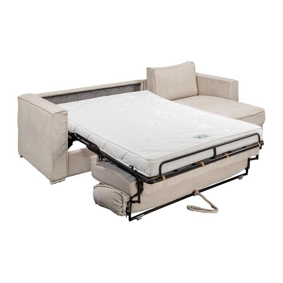 Vente-unique Canapé d'angle convertible express et réversible en velours côtelé beige - Couchage à lattes larges 140 cm - Matelas 14 cm LORETO  