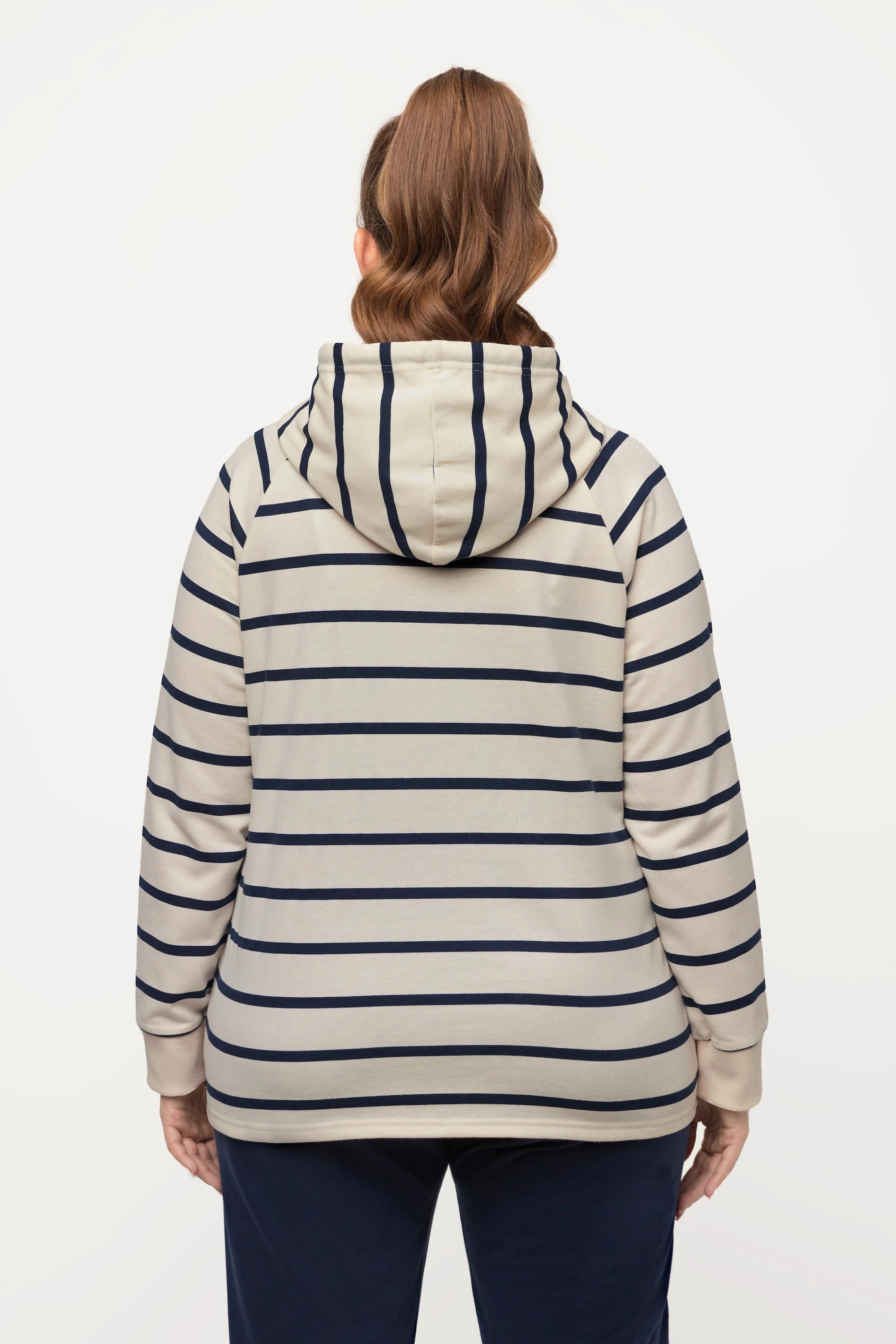 Ulla Popken  Sweat-shirt d'intérieur à capuche et manches longues. Matière douce et confortable. Imprimé à rayures. 