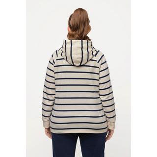 Ulla Popken  Sweat-shirt d'intérieur à capuche et manches longues. Matière douce et confortable. Imprimé à rayures. 