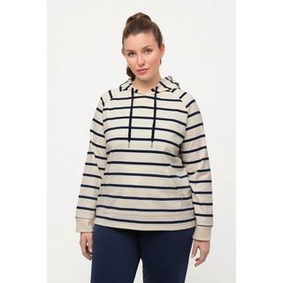 Ulla Popken  Sweat-shirt d'intérieur à capuche et manches longues. Matière douce et confortable. Imprimé à rayures. 