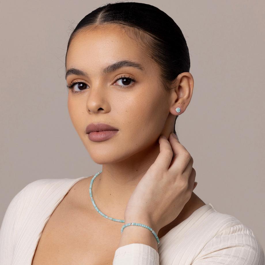 Balibay  Boucles d'oreilles pucess Panja avec pierres d'amazonite et argent 