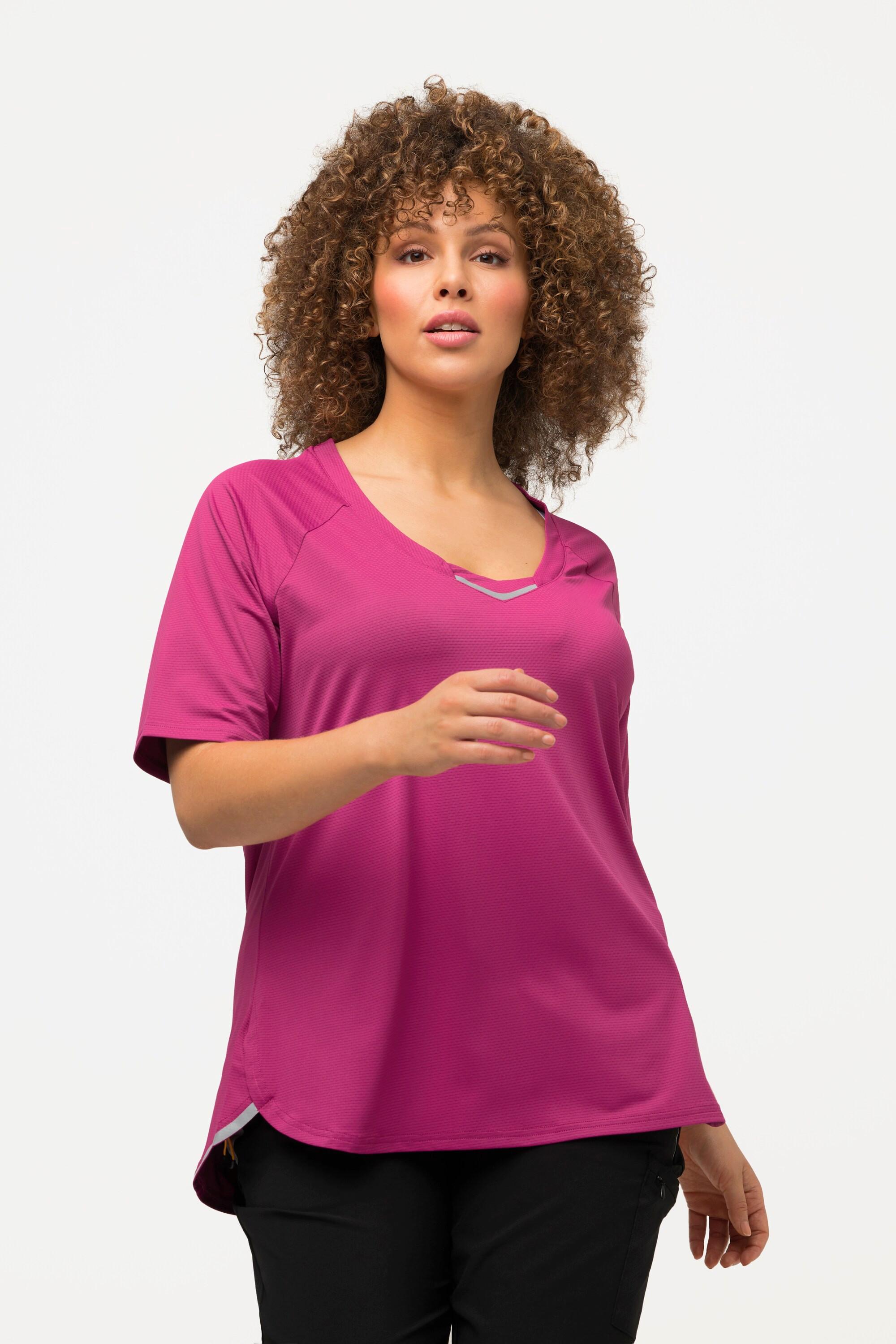 Ulla Popken  T-shirt con protezione UV 50+, scollo a V, mezze maniche e materiale riciclato 