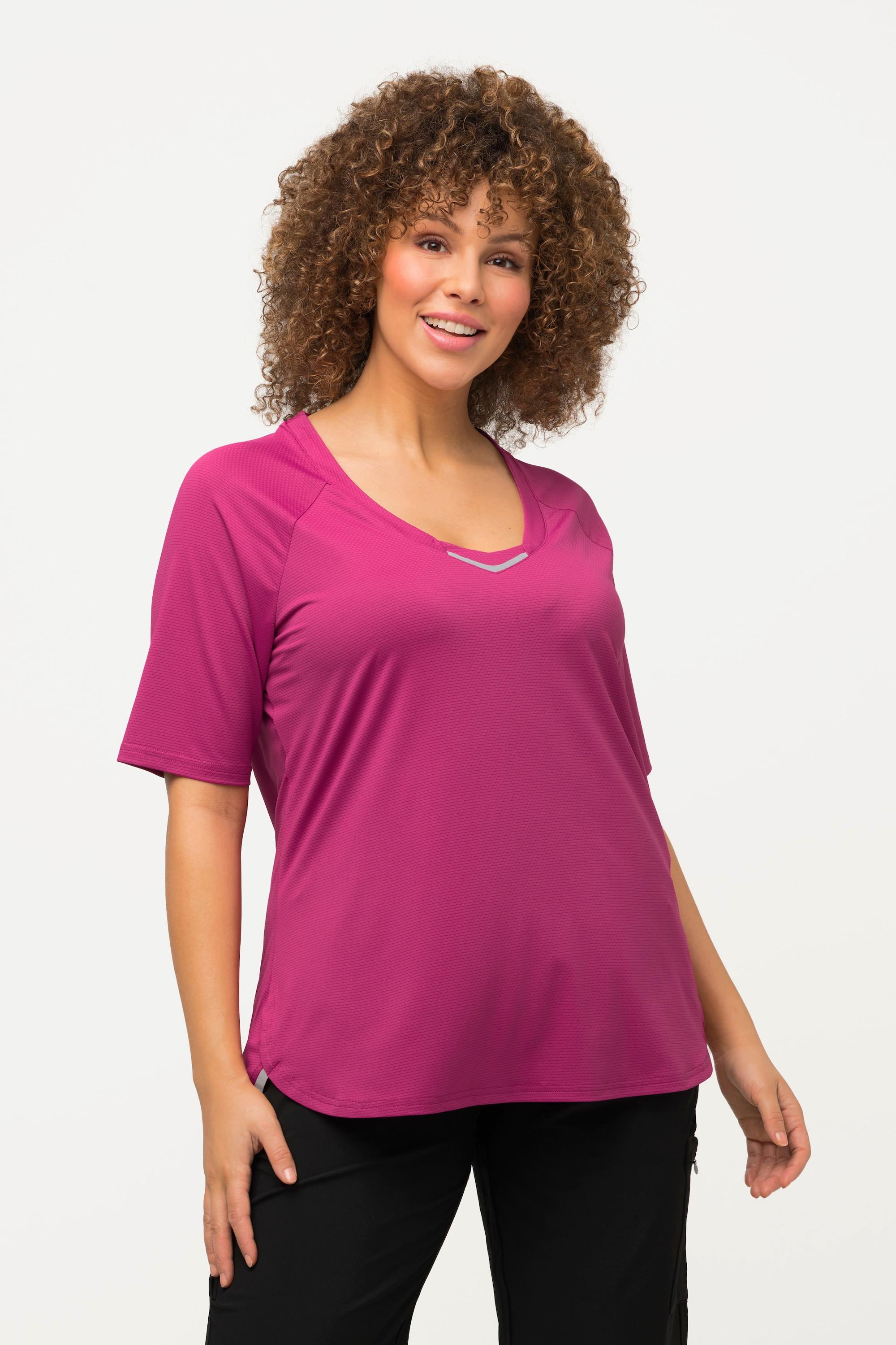 Ulla Popken  T-shirt con protezione UV 50+, scollo a V, mezze maniche e materiale riciclato 