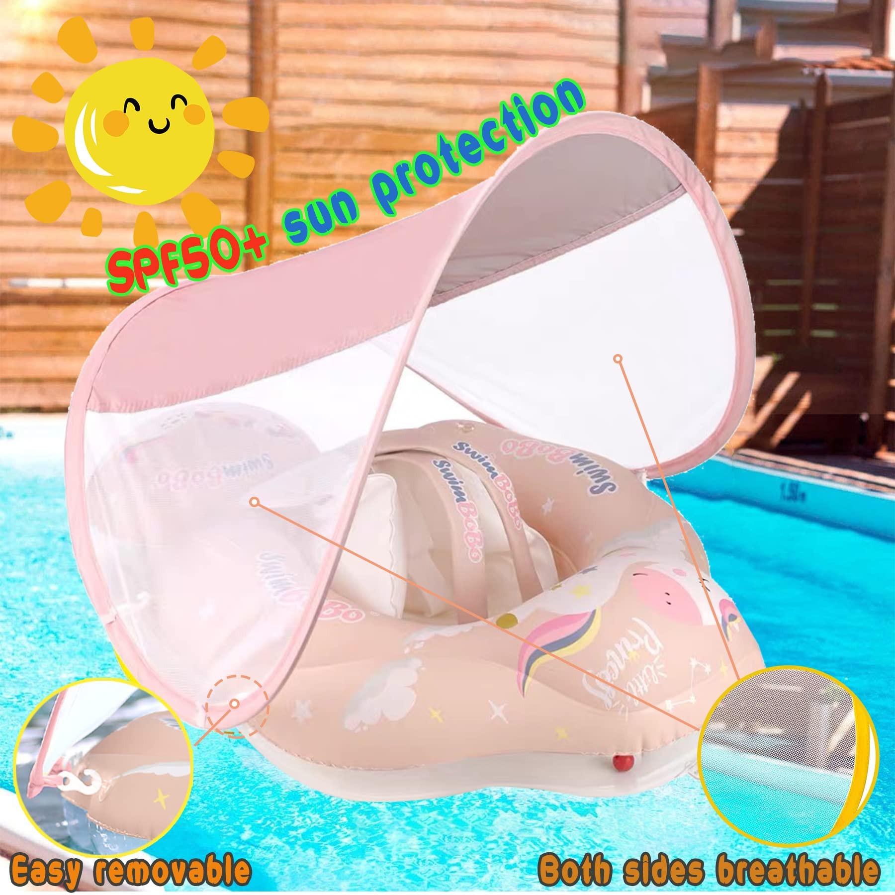 Activity-board  Baby-Schwimmring mit abnehmbarem Sonnendach, Baby-Schwimmhilfe mit Schwimmsitz, aufblasbarer Schwimmtrainer mit Anti-Kipp-Schwimmer 