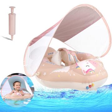 Baby-Schwimmring mit abnehmbarem Sonnendach, Baby-Schwimmhilfe mit Schwimmsitz, aufblasbarer Schwimmtrainer mit Anti-Kipp-Schwimmer
