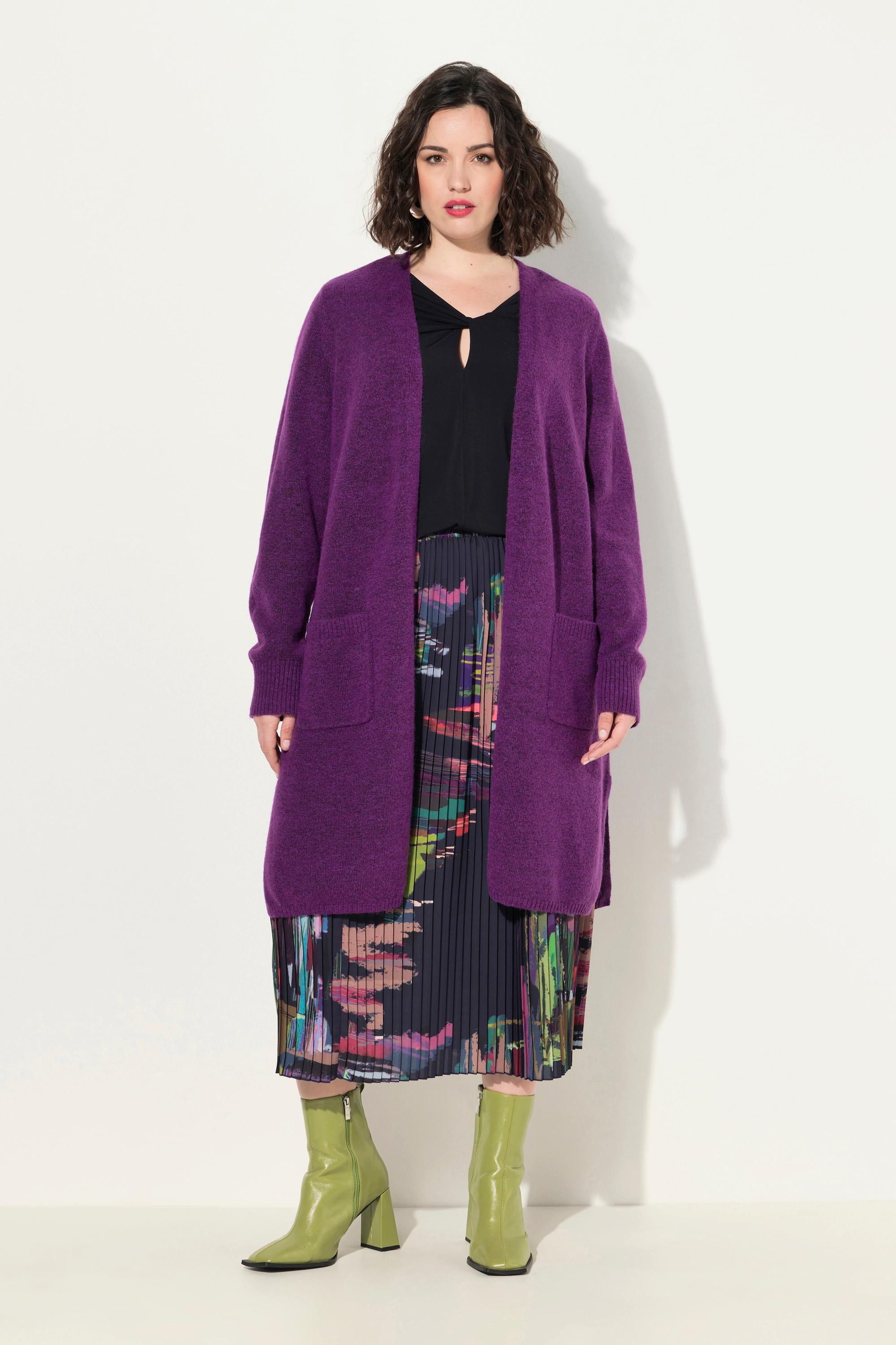 Ulla Popken Cardigan lungo stile aperto scollo a V tasche  