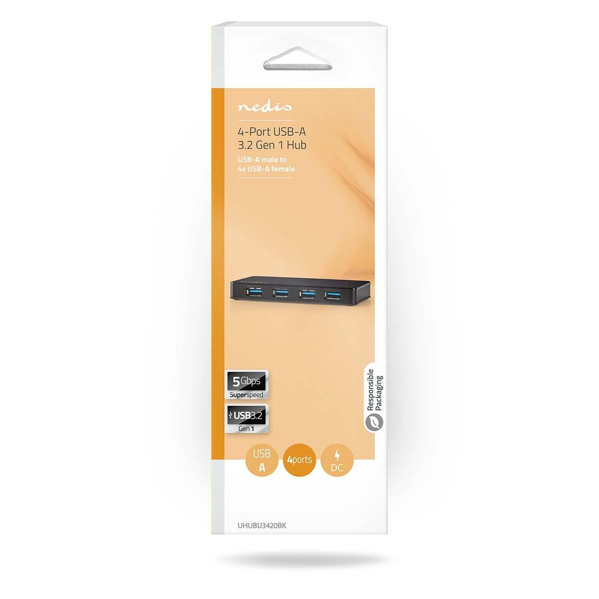 Nedis  Hub USB | USB A-Hane | 4x USB A Female | 4-Port(s) | USB 3.2 Gen 1 | Adaptateur d'alimentation / USB power | 4x USB 