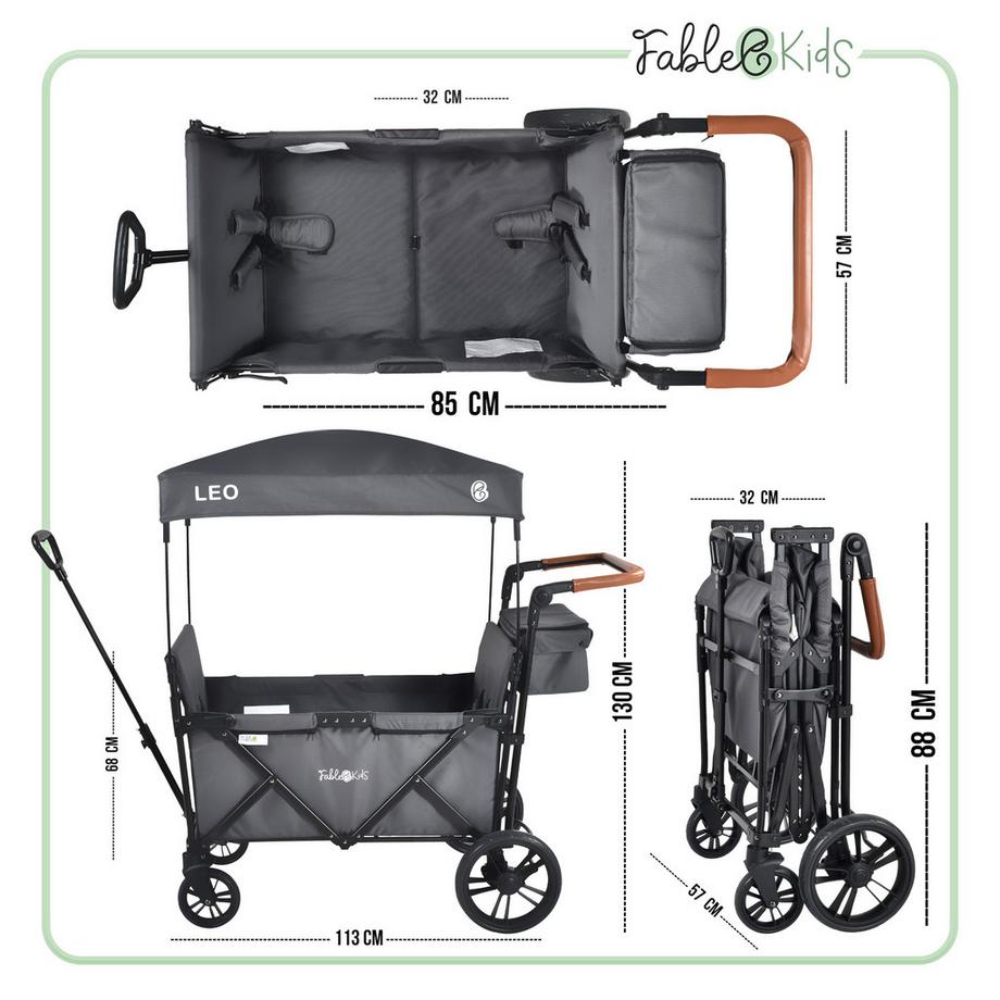 FableKids  LEO X2 Lite Carrello a Mano con tetto Pieghevole per il Trasporto 
