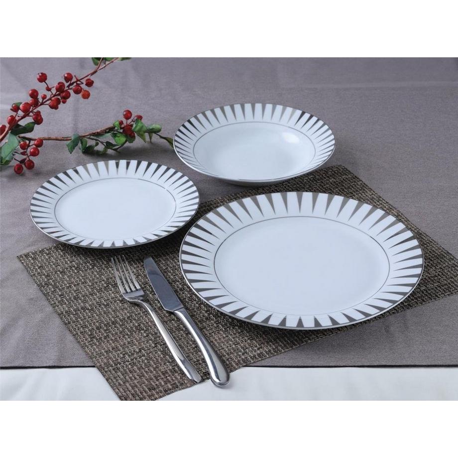 Vente-unique  Servizio piatti 18 pezzi in Porcellana Bianco e Argento - DYNAO 