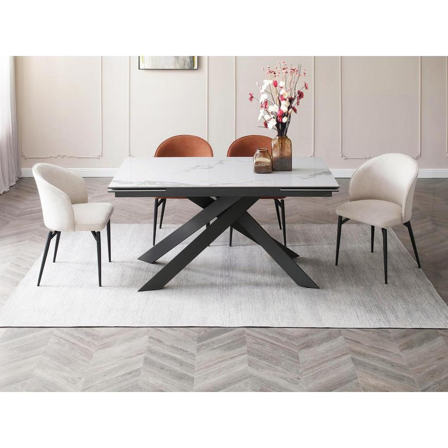 Maison Céphy Esstisch für 6 bis 10 Personen ausziehbar - Keramik & Metall - Marmor-Optik Weiß & Anthrazit - COREMA von Pascal MORABITO  
