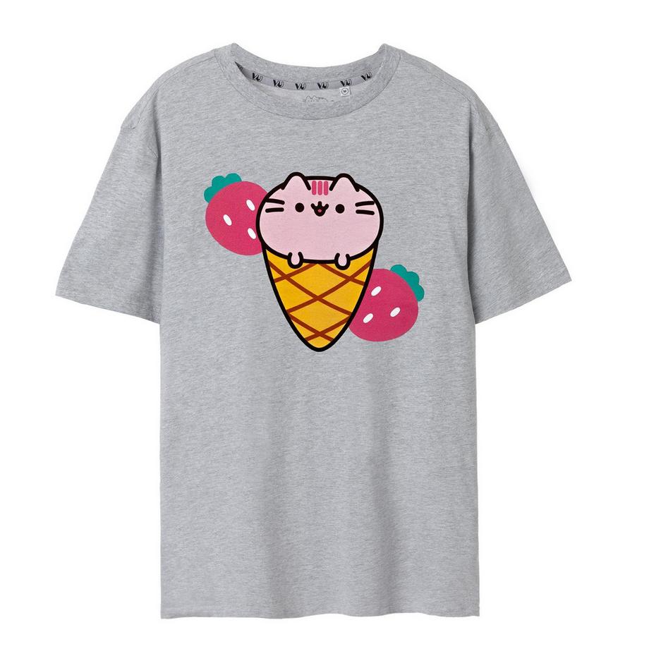 PUSHEEN T-shirt Maniche Corte Stampa Gatto Gelato Fragola  