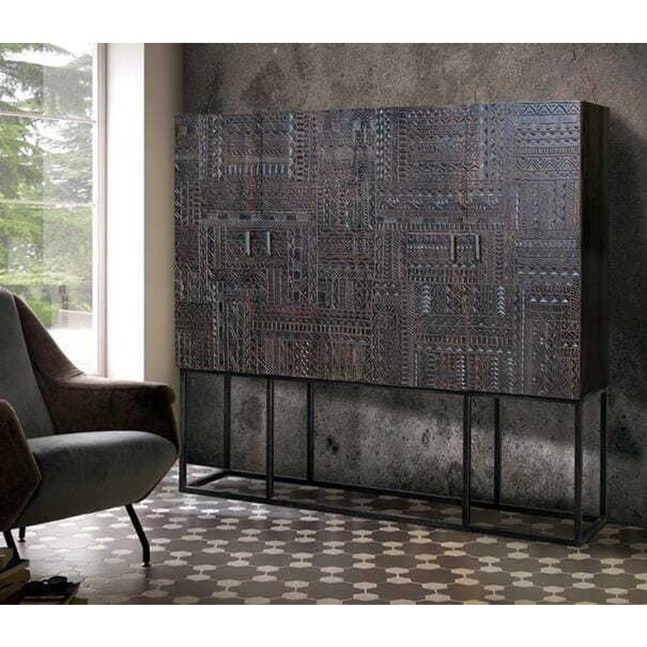 mutoni Armoire en bois massif Hieroglyph Mango brun foncé 180x160  