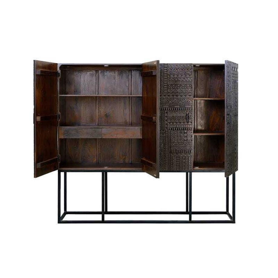 mutoni Armoire en bois massif Hieroglyph Mango brun foncé 180x160  
