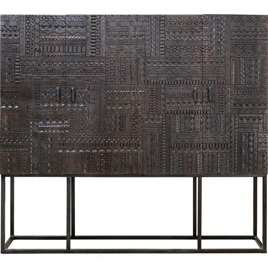 mutoni Armoire en bois massif Hieroglyph Mango brun foncé 180x160  